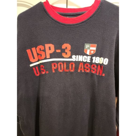 Vintage Men XL US Polo Assn Pullover Ribbed Shirt Men Large  Spellout Crew Neck - Picture 1 of 7